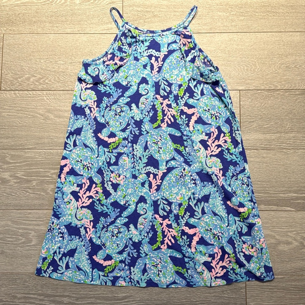 LILLY PULITZER Girls Margot Swing Dress in Corsica Blue Turtle Villa Size L 8-10